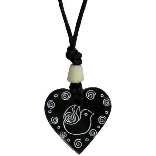 Coal Heart Pendant with Dove