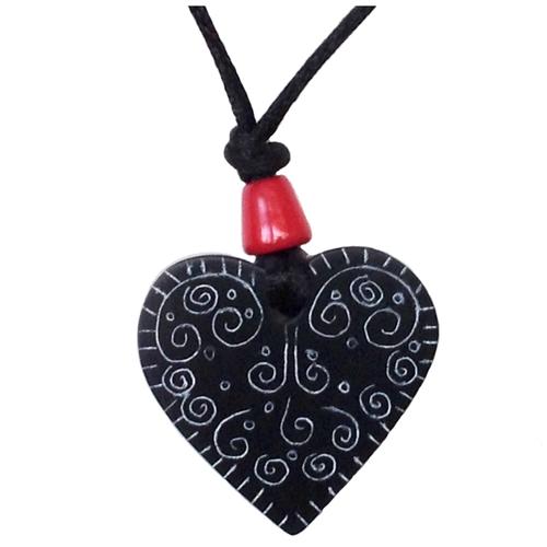 Coal Heart Pendant with Swirls