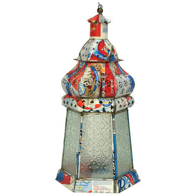 Large Recycled Metal Candle Lantern w/ 6 Sides