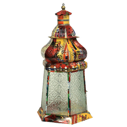 Large Recycled Metal Candle Lantern w/ 6 Sides