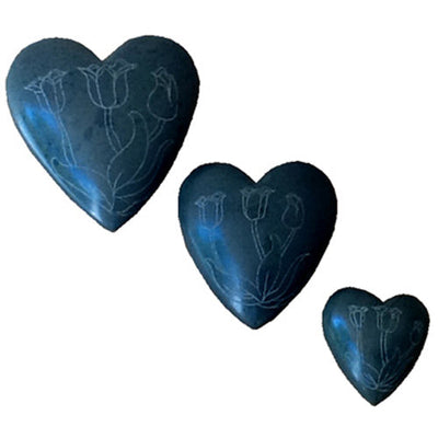 Gray Soapstone Heart w/ Etched Tulips