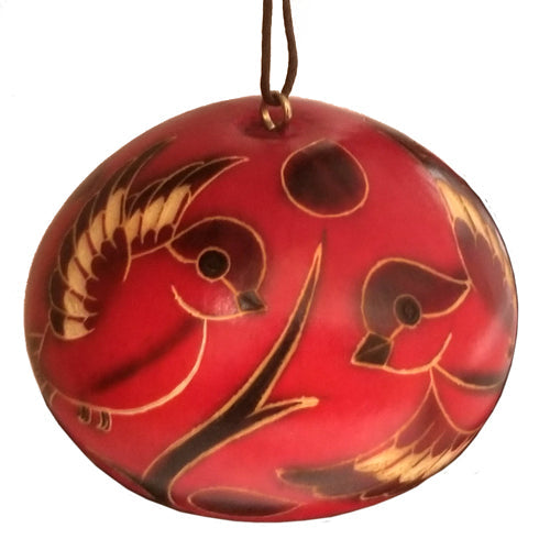Red Gourd Ornament w/ Etched Birds