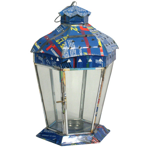 Small Recycled Metal Candle Lantern w/ 6 Sides