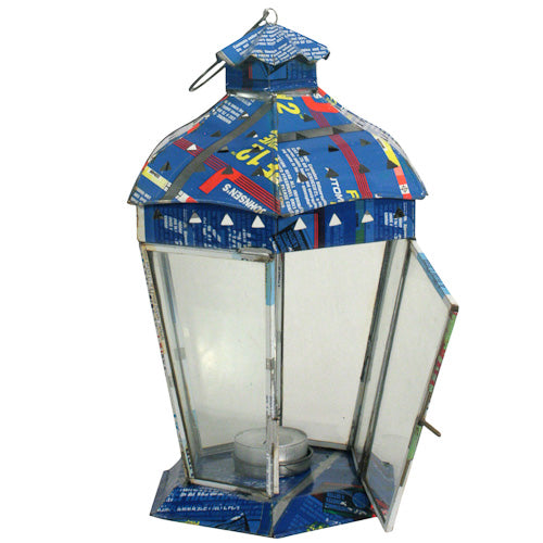 Small Recycled Metal Candle Lantern w/ 6 Sides