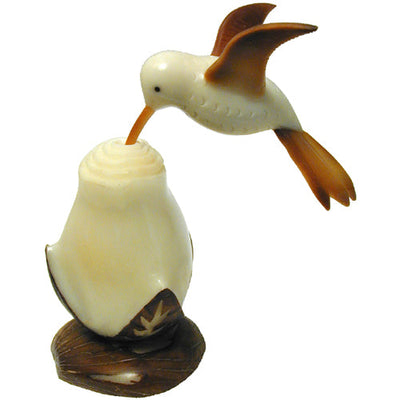 Humming Bird w/ Flower Tagua Nut Figurine