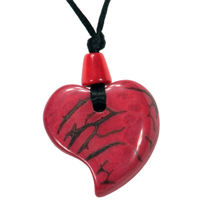 Tagua Nut Red Raindrop Pendant