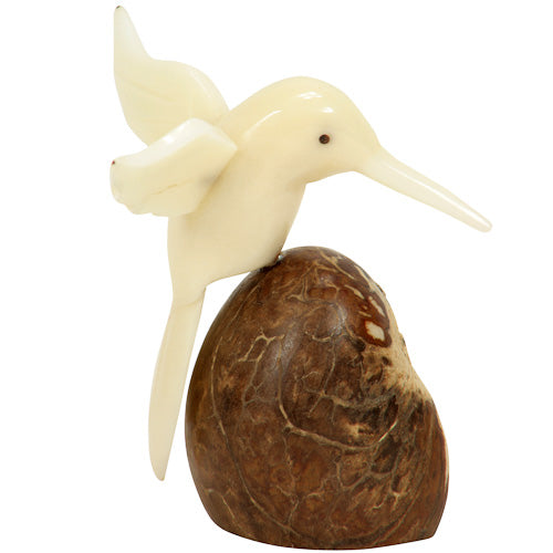 Humming Bird w/ Natural Wings Tagua Nut Figurine